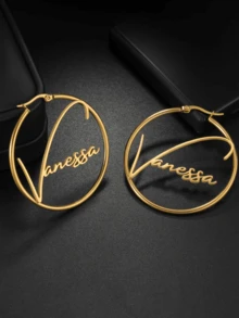 Custom Name Earring For Women Girl 50mm Hoop Earrings Stainless Steel Jewelry Mother Her Birthday Personalized Gift,Chic Autumn,Delicate Romance