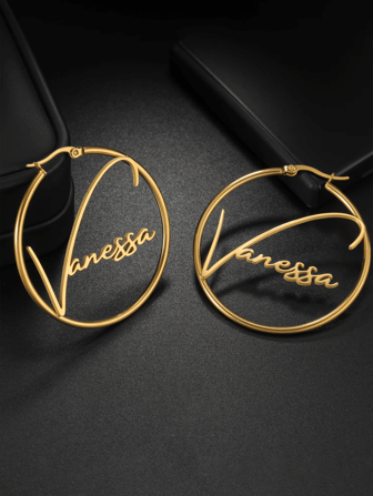 Custom Name Earring For Women Girl 50mm Hoop Earrings Stainless Steel Jewelry Mother Her Birthday Personalized Gift,Chic Autumn,Delicate Romance