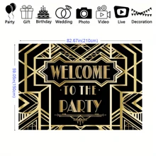 1pc Retro Theme Party Welcome Backdrop, Made Of Polyester, Black & Gold Theme, Black & Gold Geometric Pattern, Suitable For General Party Decor Background, Photo Prop - Multicolor - View 13