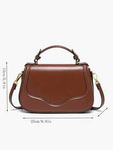 欧美时尚经典Pu防水面料翻盖设计手提包，绗缝设计马鞍包，顶级单手提包，肩带可斜挎，适合旅行、购物、工作、通勤和派对。 - 棕色 - 查看 4