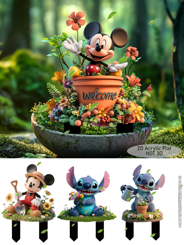 Disney 2D Flat, Disney Mickey Mouse Welcome Acrylic Garden Planter - Weatherproof Outdoor Decoration For Flower Pots, Lawn, Balcony & Backyard - Ideal Housewarming Gift For Friends And Family, Outdoor Decor | Playful Design | Durable Outdoor Decor, Mickey Mouse Decor