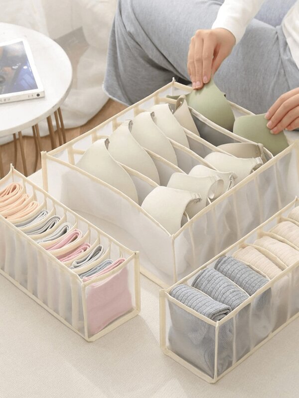 1-Piece/3-Piece Fabric Storage Bag Set Perfect For Simple And Practical Home Organization Of Underwear, Pants, And Clothes. Includes Underwear Storage Compartments, Wardrobe Divider Bags, And Storage Boxes/Bags For Women's White Shirts, Black Pants, Winter Wear, Dresses, Elegant Dresses, Long-Sleeved White Shirts, White Jumpsuits, Spring Dresses, Spring Suits, Spring Apparel, Spring Clothing, And Minimalist Summer Blouses.