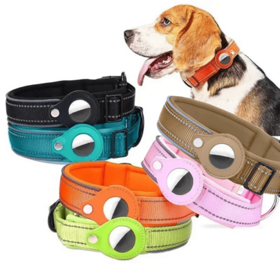 Collar anti-pérdida para perros, funda protectora impermeable y reflectante para AirTag (localizador AirTag no incluido), collar para mascotas con funda protectora para rastreador, collar de entrenamiento para perros - compatible con el sistema de localización de Apple, adecuado para Bulldog Francés, accesorios para perros grandes