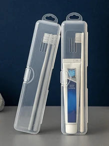 1 pièce Boîte de rangement portable transparente pour brosse à dents, boîte anti-poussière, boîte de rangement pour crayon à sourcils. Boîte de rangement pour brosse à dents de voyage moderne en plastique transparent. Ensemble de support pour brosse à dents et dentifrice de voyage. Rentrée scolaire