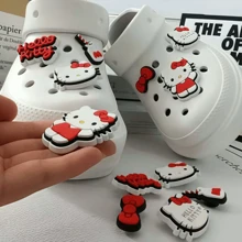 Sanrio 6pcs Hello Kitty Shoe Decorations - 3D Cute & Fashionable Removable Shoe Charms, Suitable For Wooden Clogs And Sandals In Spring/Summer