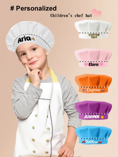 1pc Customized Chef Hat For Kids, Multiple Colors Choice, Can Print Your Own Name, Suitable For Boys And Girls Using In The Kitchen
