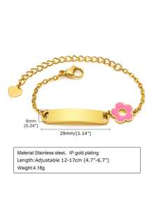 1Pc Custom Pink Flower Kids Bracelet, Stainless Steel Curved Tag Engraved Letter DIY Baby Bracelet, Personalized Gift For Baby First Birthday - Multicolor - View 8