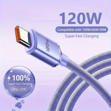 120W 超级快速充电线 USB C 型充电数据线兼容 OPPO 充电器线用于手机移动电源 USB C 线充电器 USB 线 USB 至 C 型 6A 快速充电线兼容 15 车载充电器线 - 紫色 - 查看 2