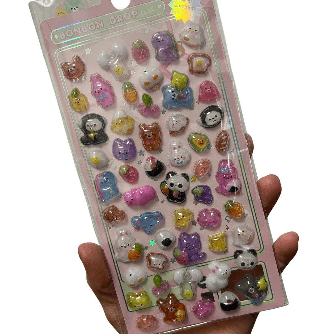Glow In The Dark Stickers Kawaii Animals 3D High Relief DIY Stickers - 白色 - 查看 1