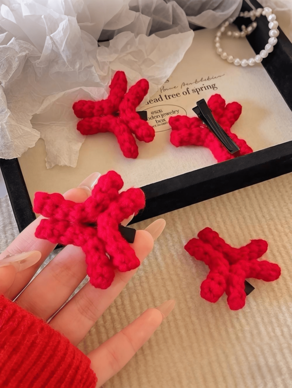 Creative Emoticon Sweating/Angry Hair Clips, Cute Gag Expression Speechless Hair Accessories, Knitted Hair Decoration
