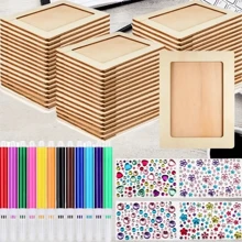 21pcs DIY Photo Frame Painting Arts & Crafts Set - 5 Unfinished Wooden Frames, 12 Colored Markers, 4 Crystal Diamond Stickers, For Personalizing Photo Frames, Home & Room Decor, Gift For Wedding, Birthday, Graduation, Anniversary | Classic Style Frames | Wood Frame Material, Frame Decoration