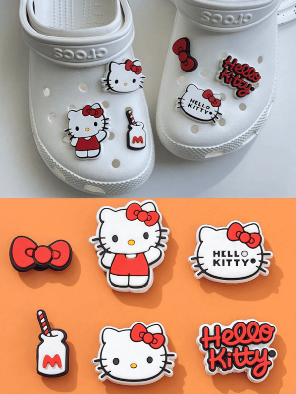 Sanrio 6pcs Hello Kitty Shoe Decorations - 3D Cute & Fashionable Removable Shoe Charms, Suitable For Wooden Clogs And Sandals In Spring/Summer