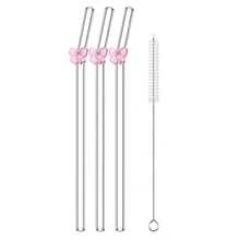 1/4/7 Packs Reusable Glass Straws Set With Bow Charm And Cleaning Brush- Shatter-Resistant Bent Drinking Straws Set - Shatterproof Straws Party Decoration Bow Party Pretty Bachelorette Decoration Bridal Engagement Drinks-Elegant Straws For Cocktails, Smoothies & Cold Drinks Juice, Smoothies, Milkshakes, Tea, Back To School Supplies - Multicolor - View 13