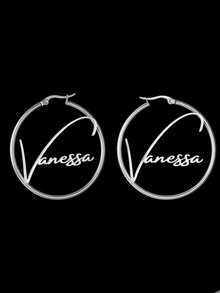 Custom Name Earring For Women Girl 50mm Hoop Earrings Stainless Steel Jewelry Mother Her Birthday Personalized Gift,Chic Autumn,Delicate Romance