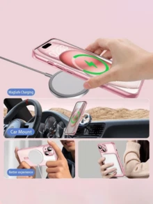 防震磁吸电镀单片装亮面电镀磁吸镜头保护壳，兼容 11/12/13/14/15/16 Pro/Pro Max、Galaxy A54/S22/S23/S24/S25 Ultra/A54/A55/A16/S20P/S20U/Note10/Note20U/A36/A35/A34/S26/A25/A24/A15/A14/A06/A05/A05S，支持无线充电，春季礼物 - 粉色 - 查看 7