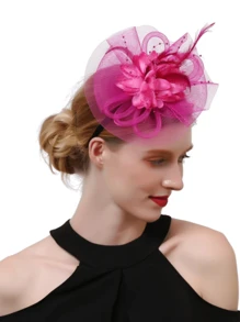 1 Piece Women's Feather Mesh Flower Fascinator With Headband And Clip Wedding Tea Party Kentucky Derby Fascinator Hats