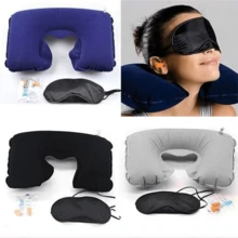 Travesseiro Inflável Almofada Pescoço P/ Viagem Carro Avião Kit 3 Peças Tapa olho Protetor auricular - Multicolorido - Visão 4