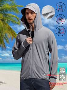 1 pieza Camisa solar con protección UPF50+ y enfriamiento para hombre, chaqueta de pesca para exterior con capucha desmontable para primavera y verano