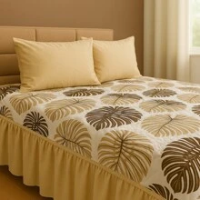 Printed Double Bedspread 03 Pieces With Ruffle And Pillowcases - Soft Light Immediate Shipping