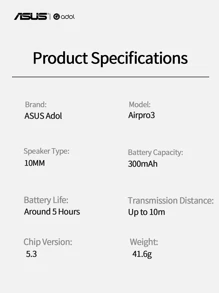 ASUS Asus Wireless In-Ear Headphones With Extra Long Battery Life, Active Noise Cancellation And High-Quality Sound For Sports