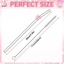 1/4/7 Packs Reusable Glass Straws Set With Bow Charm And Cleaning Brush- Shatter-Resistant Bent Drinking Straws Set - Shatterproof Straws Party Decoration Bow Party Pretty Bachelorette Decoration Bridal Engagement Drinks-Elegant Straws For Cocktails, Smoothies & Cold Drinks Juice, Smoothies, Milkshakes, Tea, Back To School Supplies - Multicolor - View 4