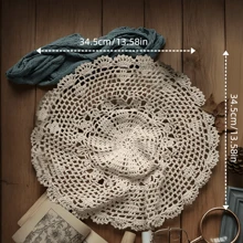 1 pieza Mantel de encaje a ganchillo vintage hecho a mano, decoración de textil hueco para el hogar/sala de estar/mesa de café, cubierta antipolvo