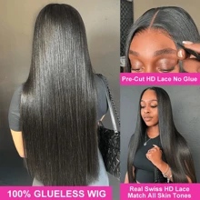 200% Density 40Inch Wear And Go Glueless Wigs Human Hair Pre Plucked Pre Cut 5x5 13x4 Straight Lace Front Wigs Human Hair Wigs For Women No Glue Lace Front Closure Ready To Wear Wigs Natural Black