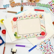 21pcs DIY Photo Frame Painting Arts & Crafts Set - 5 Unfinished Wooden Frames, 12 Colored Markers, 4 Crystal Diamond Stickers, For Personalizing Photo Frames, Home & Room Decor, Gift For Wedding, Birthday, Graduation, Anniversary | Classic Style Frames | Wood Frame Material, Frame Decoration
