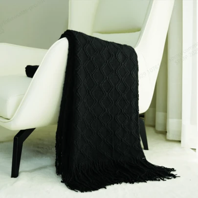 1pc Soft Acrylic Knitted Blanket Set, Comfortable Geometric Knitted Blanket In Vintage Style, Suitable For Sofa And Bed Decor In Living Room, Bedroom, Farmhouse Style, Vintage-Inspired Knit Texture Throw Blanket, Decorative Blanket