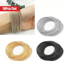 10pcs/Set Simple Style Metal Elastic Bracelets For Women, Non-Slip Carbon Steel Wire Wristbands All Seasons Ideal For Mother'S Day Gif