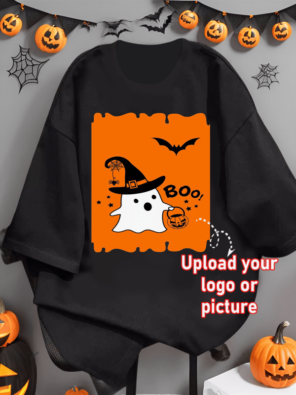 T-shirt graphique personnalisé, grande taille printemps/été, téléchargez votre conception, logo ou photo d'un ami, uniformes d'équipe/de plein air, texte personnalisé, T-shirt à col rond à manches courtes noir pour filles, cadeaux d'Halloween/d'anniversaire, t-shirts culturels, hauts noirs pour femmes, conception de t-shirts personnalisés, sportswear grande taille pour femmes en été, personnalisation de t-shirts grande taille