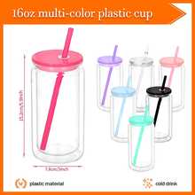 6 Packs 16oz Double-Wall Plastic Water Bottles With Straw & Lid, Pre-Drilled For DIY, Reusable, Portable Drink Containers For Cold Beverages, Juices, Sodas, Iced Coffee - Perfect For Summer Hydration, Camping, Parties, Office, Fitness & Gifts - Multicolor - View 8