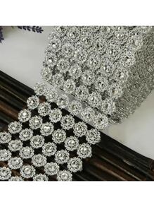 1pc 6-Row Golden Flower Crystal Rhinestone Tulle Ribbon Roll, Glitter Decoration For Wedding Party