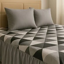 Printed Double Bedspread 03 Pieces With Ruffle And Pillowcases - Soft Light Immediate Shipping