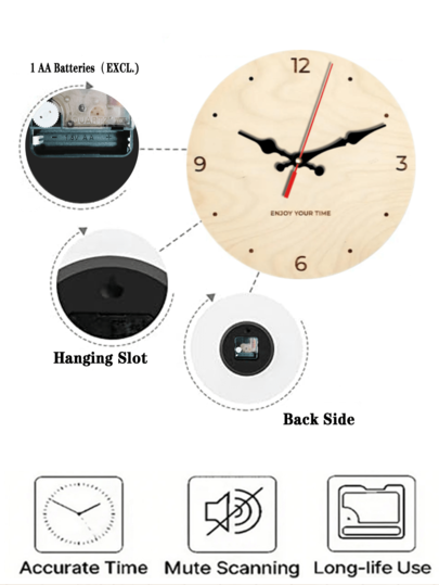 Chic Wooden Wand Klok Silent Quartz Movement, Battery Operated, Perfect Living Room, Bedroom, Kitchen, Office ation Moderne Home Holiday Ideal Birthday (AA Batteries Not Included) Room view 7