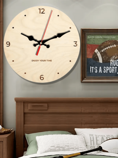 Chic Wooden Wand Klok Silent Quartz Movement, Battery Operated, Perfect Living Room, Bedroom, Kitchen, Office ation Moderne Home Holiday Ideal Birthday (AA Batteries Not Included) Room view 4