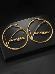 Custom Name Earring For Women Girl 50mm Hoop Earrings Stainless Steel Jewelry Mother Her Birthday Personalized Gift,Chic Autumn,Delicate Romance