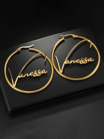Custom Name For Women Girl 50mm Hoop Earrings Stainless Steel Jewelry Mother Her Birthday Personalized Gift,Chic Autumn,Delicate Romance , Mother's Day Gift, Aesthetic, Anniversary, Statement Earrings