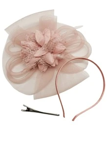 1 Piece Women's Feather Mesh Flower Fascinator With Headband And Clip Wedding Tea Party Kentucky Derby Fascinator Hats