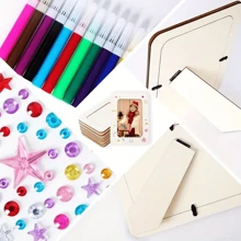 21pcs DIY Photo Frame Painting Arts & Crafts Set - 5 Unfinished Wooden Frames, 12 Colored Markers, 4 Crystal Diamond Stickers, For Personalizing Photo Frames, Home & Room Decor, Gift For Wedding, Birthday, Graduation, Anniversary | Classic Style Frames | Wood Frame Material, Frame Decoration
