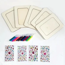 21pcs DIY Photo Frame Painting Arts & Crafts Set - 5 Unfinished Wooden Frames, 12 Colored Markers, 4 Crystal Diamond Stickers, For Personalizing Photo Frames, Home & Room Decor, Gift For Wedding, Birthday, Graduation, Anniversary | Classic Style Frames | Wood Frame Material, Frame Decoration
