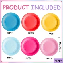 10pcs/60pcs Solid Color 7-Inch Party Paper Plates, Birthday Party Decorations, Red, Light Blue, Yellow, Pink, Fuchsia, Navy Blue Disposable Tableware For Birthday Party, Holiday Party, Camping, Wedding And More - Multicolor - View 14