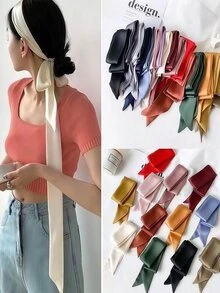 2-Meter Solid-Color Silk Scarf, French Elegant Scarf Dress, Bow Accessory Thin Hair Band Tie Bag Ribbon Fall Winter Headbands For Women Hair Accessories For Women For Vacation Outfits Woman Women Bandanas Soft Headwrap - Multicolor - View 7