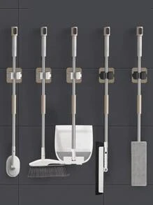 8/4/1 pièce Support de balai sans perçage, étagère adhésive à balai forte, crochet adhésif en plastique jetable pour balai et vadrouille, support mural pour balai, pince à vadrouille transparente, convient pour la salle de bain, la cuisine, la chambre, le salon afin de ranger le balai, la vadrouille, le balai à poussière et d'autres outils de nettoyage, organise tous les articles sur bâton