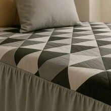 Printed Double Bedspread 03 Pieces With Ruffle And Pillowcases - Soft Light Immediate Shipping