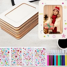 21pcs DIY Photo Frame Painting Arts & Crafts Set - 5 Unfinished Wooden Frames, 12 Colored Markers, 4 Crystal Diamond Stickers, For Personalizing Photo Frames, Home & Room Decor, Gift For Wedding, Birthday, Graduation, Anniversary | Classic Style Frames | Wood Frame Material, Frame Decoration