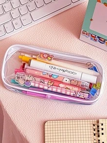15个/10个/5个/1个PVC铅笔盒，透明塑料学生文具袋，大容量，适合女生INS风返校季，学习用品，铅笔盒，背包，PVC材质