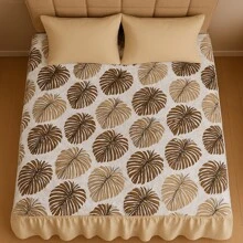 Printed Double Bedspread 03 Pieces With Ruffle And Pillowcases - Soft Light Immediate Shipping