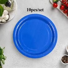 10pcs/60pcs Solid Color 7-Inch Party Paper Plates, Birthday Party Decorations, Red, Light Blue, Yellow, Pink, Fuchsia, Navy Blue Disposable Tableware For Birthday Party, Holiday Party, Camping, Wedding And More - Multicolor - View 12
