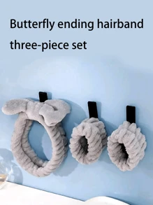 1 pièce Ensemble de serre-tête et bracelet à nœud unicolore pour femmes, accessoires capillaires simples, serre-têtes, élastiques à cheveux